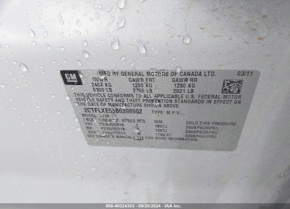 2011 GMC TERRAIN SLT-2 VIN: 2CTFLXE53B6398902