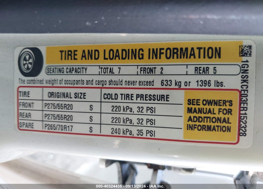 2014 CHEVROLET TAHOE LTZ VIN: 1GNSKCE03ER152328