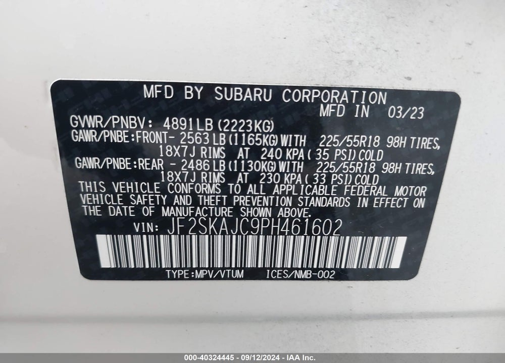 2023 SUBARU FORESTER SPORT VIN: JF2SKAJC9PH461602