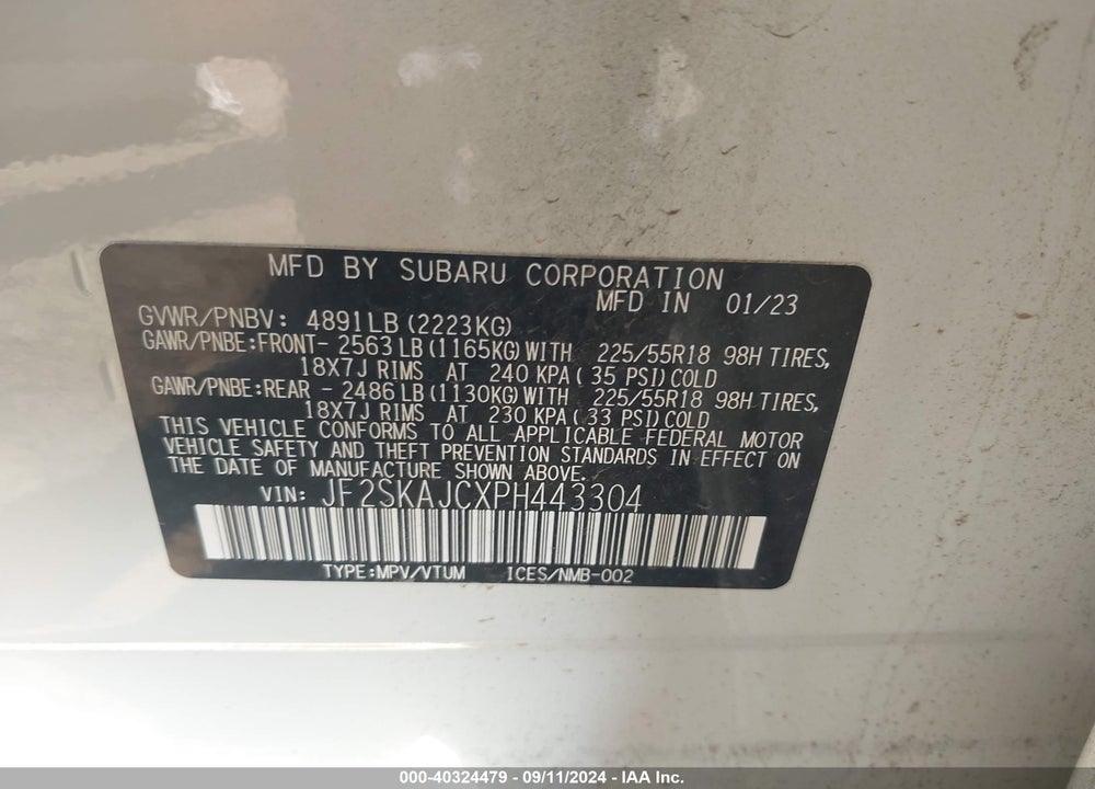 2023 SUBARU FORESTER SPORT VIN: JF2SKAJCXPH443304