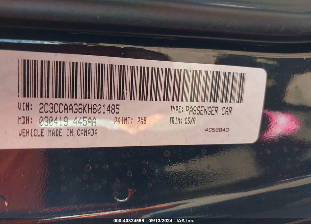 2019 CHRYSLER 300 TOURING VIN: 2C3CCAAG6KH601485