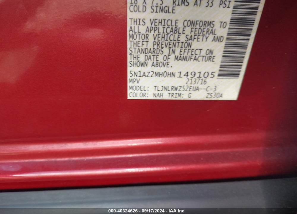 2017 NISSAN MURANO SL VIN: 5N1AZ2MH0HN149105