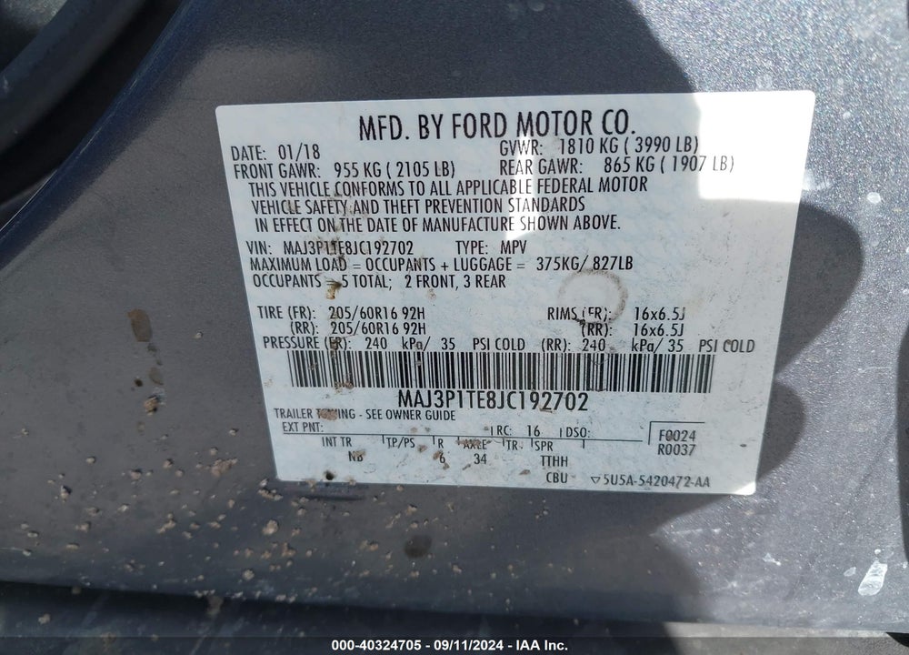 2018 FORD ECOSPORT SE VIN: MAJ3P1TE8JC192702