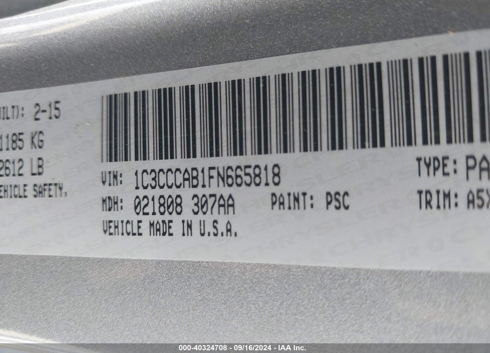 2015 CHRYSLER 200 LIMITED VIN: 1C3CCCAB1FN665818
