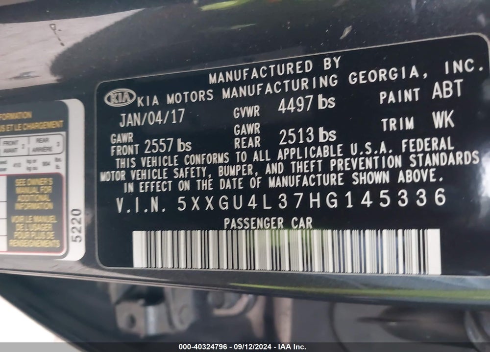 2017 KIA OPTIMA EX VIN: 5XXGU4L37HG145336