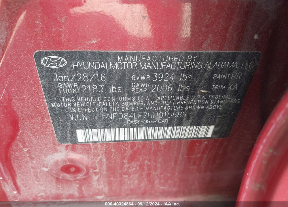 2017 HYUNDAI ELANTRA SE VIN: 5NPD84LF7HH015689