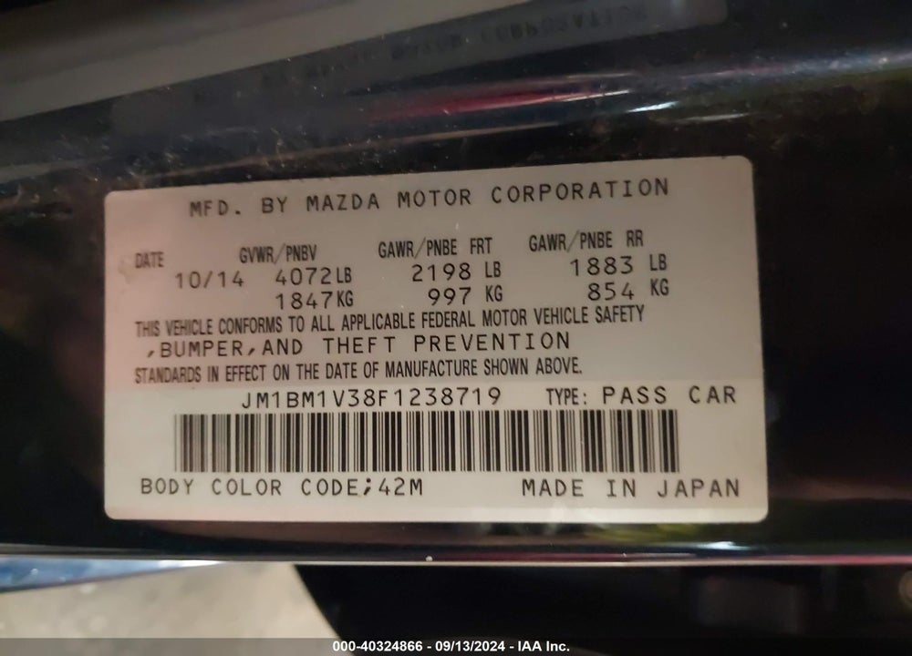 2015 MAZDA 3 S TOURING VIN: JM1BM1V38F1238719