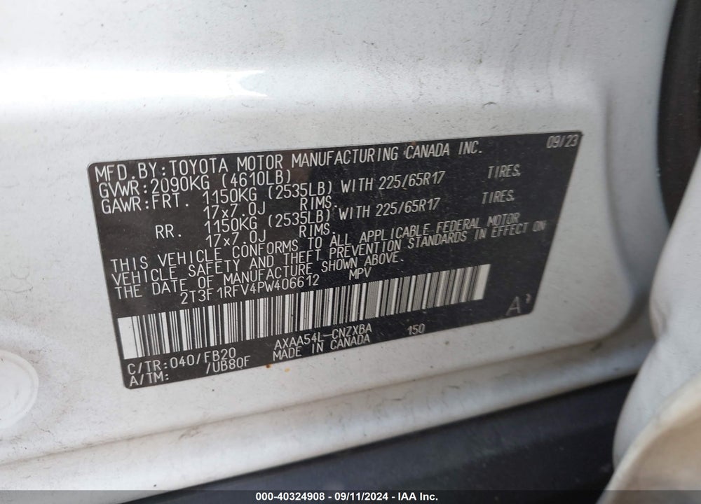 2023 TOYOTA RAV4 LE VIN: 2T3F1RFV4PW406612