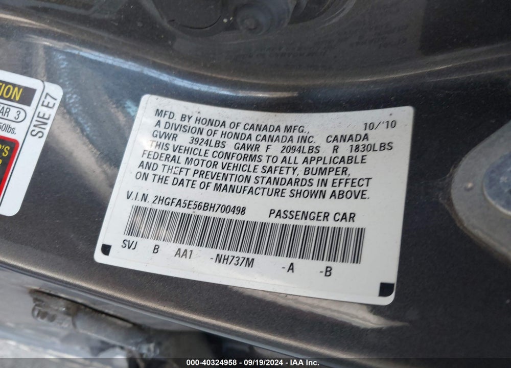 2011 HONDA CIVIC SI VIN: 2HGFA5E56BH700498