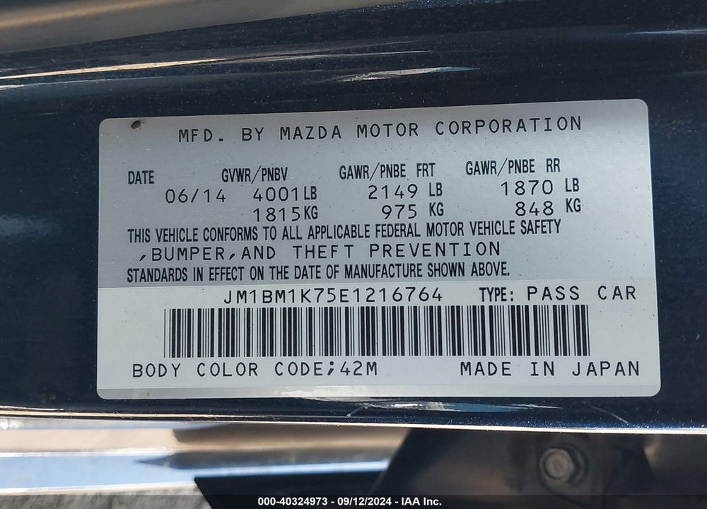 2014 MAZDA 3 I SPORT VIN: JM1BM1K75E1216764