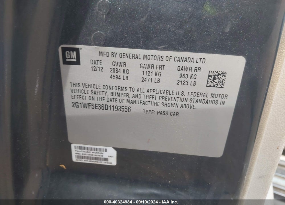 2013 CHEVROLET IMPALA LS VIN: 2G1WF5E36D1193556