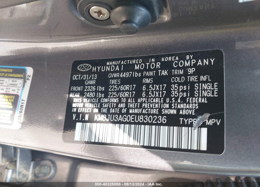 2014 HYUNDAI TUCSON SE VIN: KM8JU3AG0EU830236