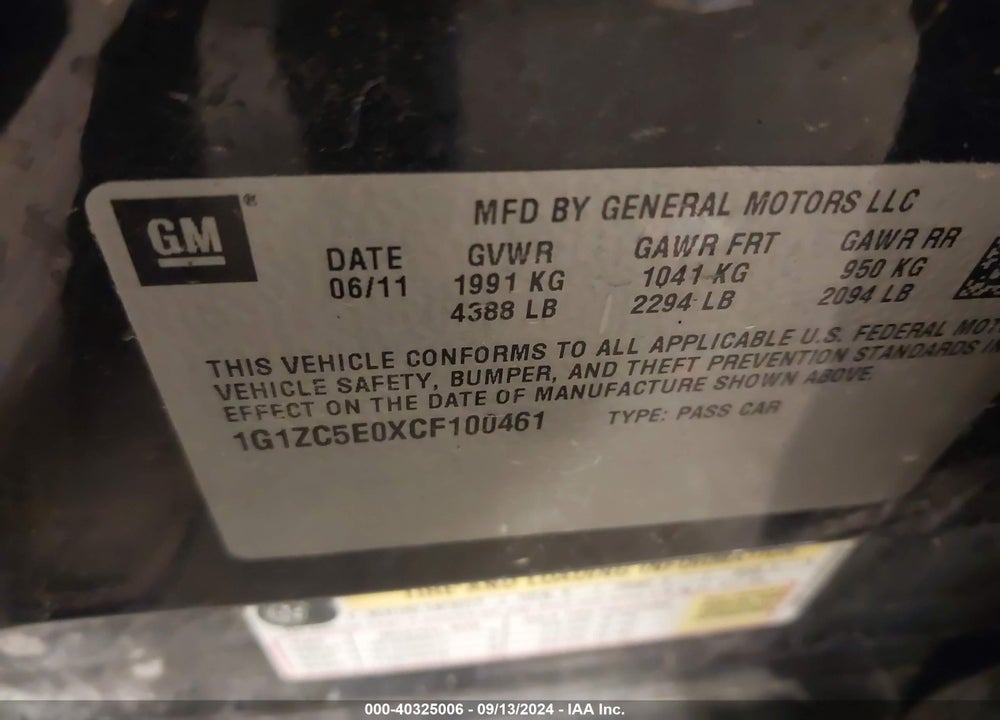 2012 CHEVROLET MALIBU 1LT VIN: 1G1ZC5E0XCF100461