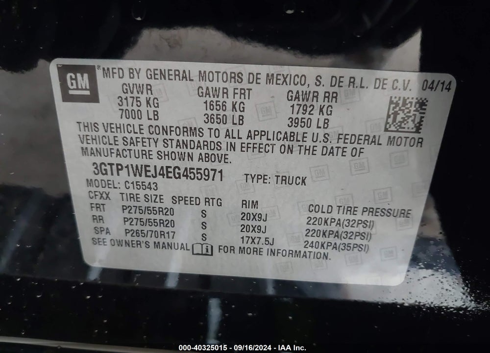 2014 GMC SIERRA 1500 DENALI VIN: 3GTP1WEJ4EG455971
