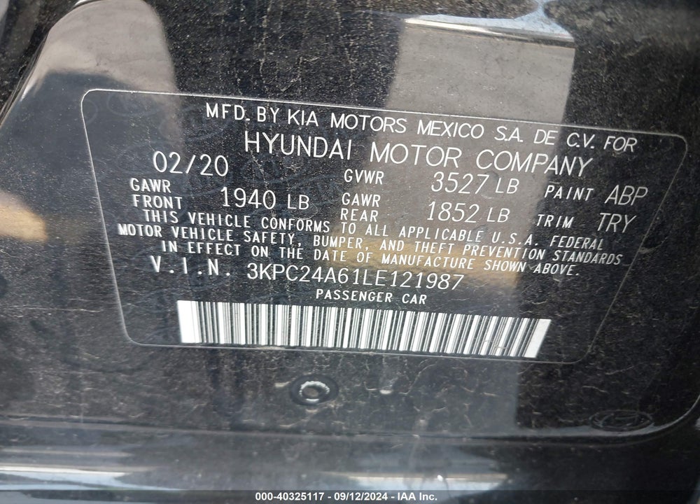 2020 HYUNDAI ACCENT SE VIN: 3KPC24A61LE121987
