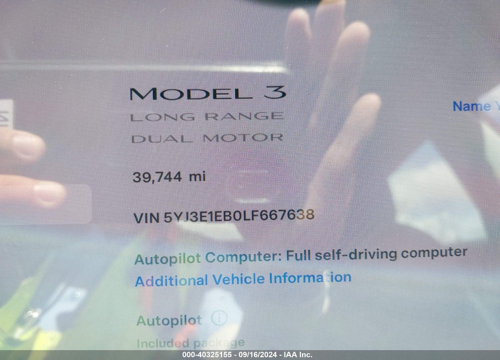 2020 TESLA MODEL 3 LONG RANGE DUAL MOTOR ALL-WHEEL DRIVE VIN: 5YJ3E1EB0LF667638