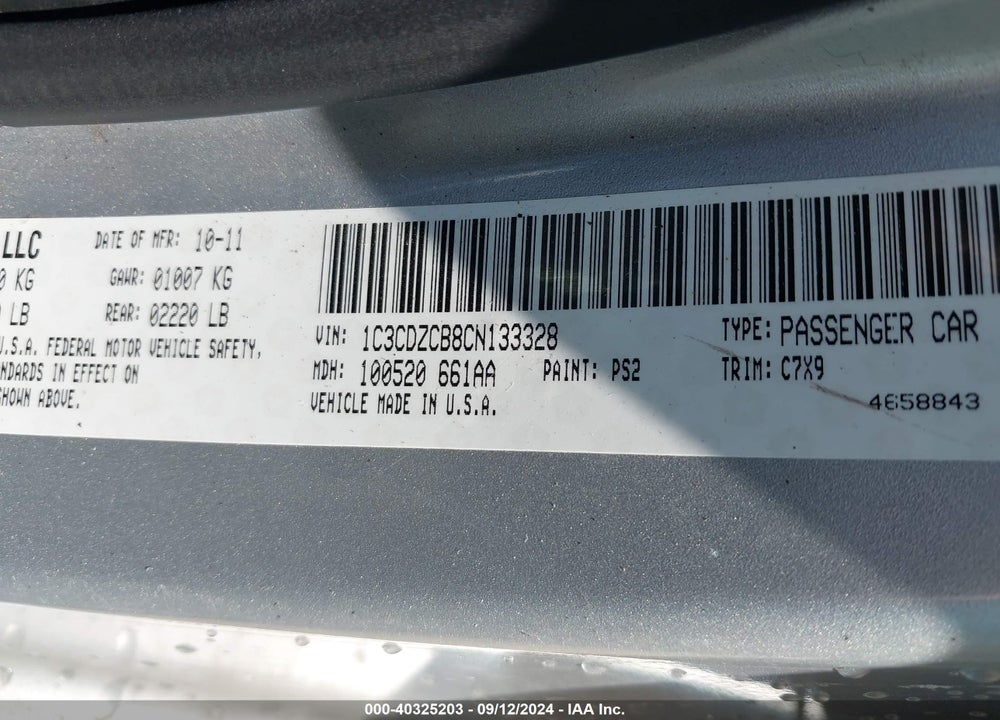 2012 DODGE AVENGER SXT VIN: 1C3CDZCB8CN133328