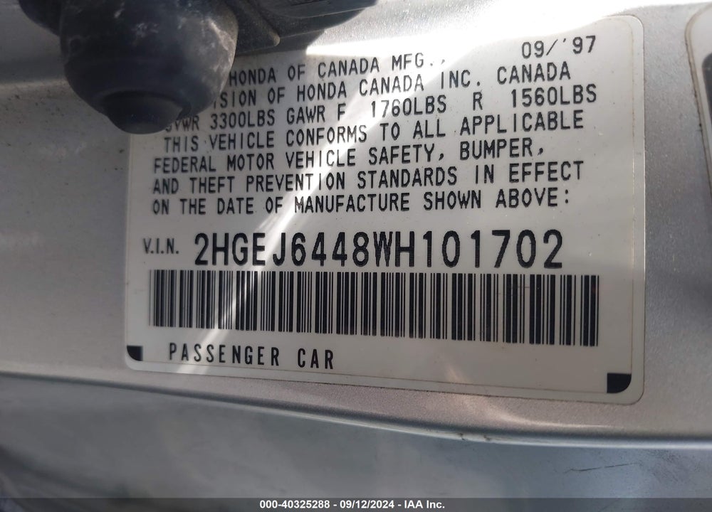 1998 HONDA CIVIC VIN: 2HGEJ6448WH101702