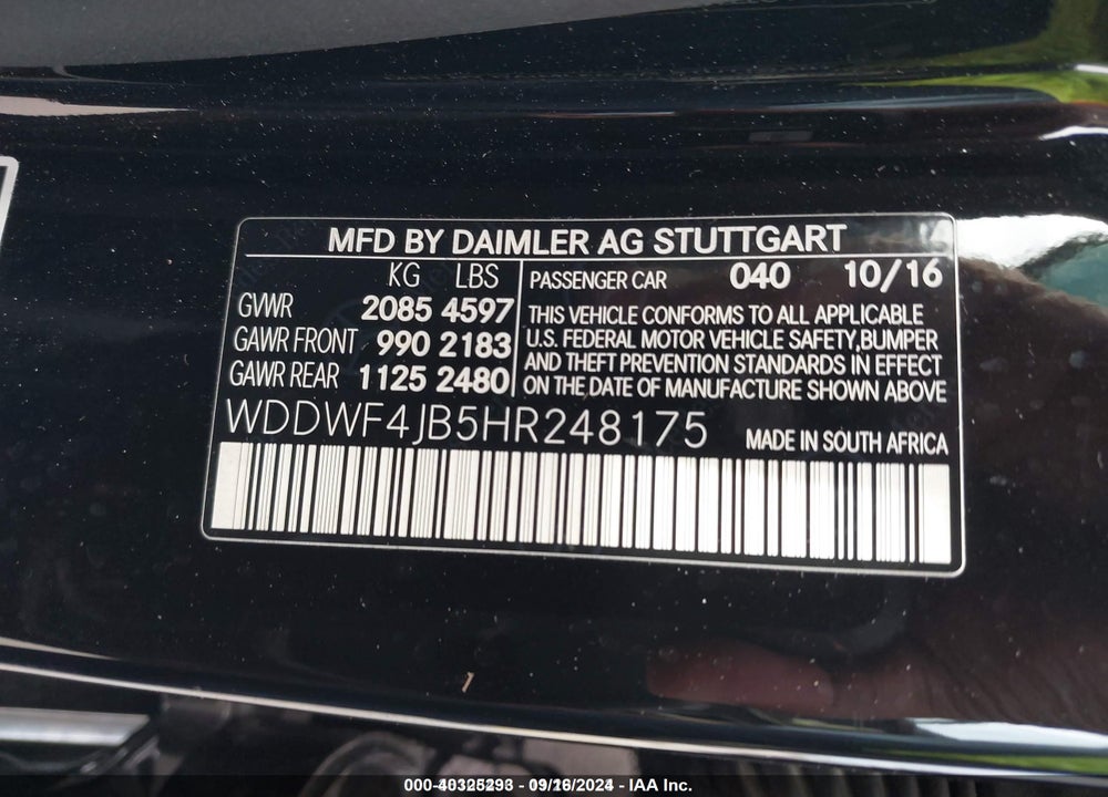2017 MERCEDES-BENZ C 300 LUXURY/SPORT VIN: WDDWF4JB5HR248175