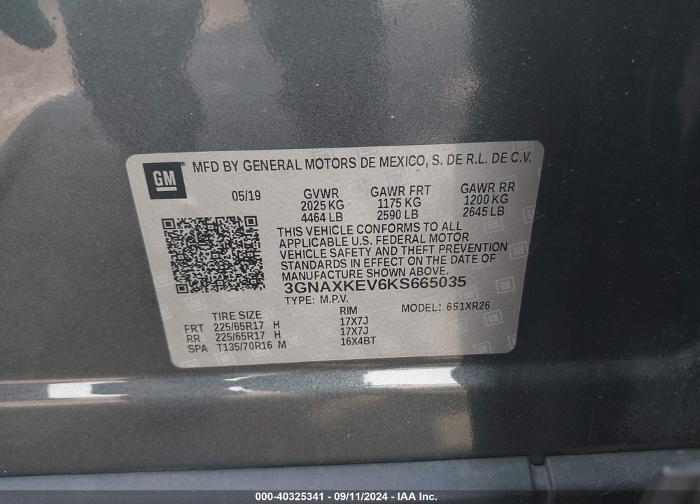 2019 CHEVROLET EQUINOX LT VIN: 3GNAXKEV6KS665035