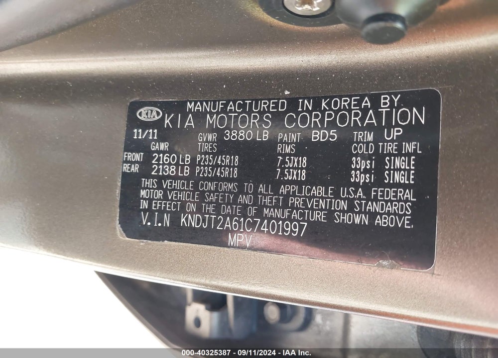 2012 KIA SOUL VIN: KNDJT2A61C7401997