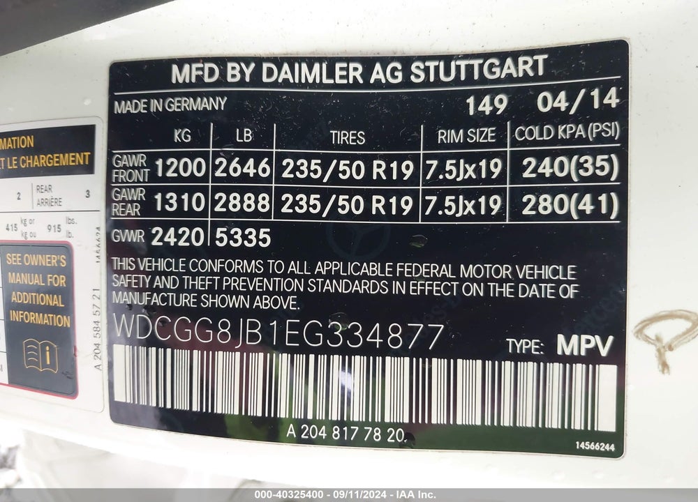 2014 MERCEDES-BENZ GLK 350 4MATIC VIN: WDCGG8JB1EG334877