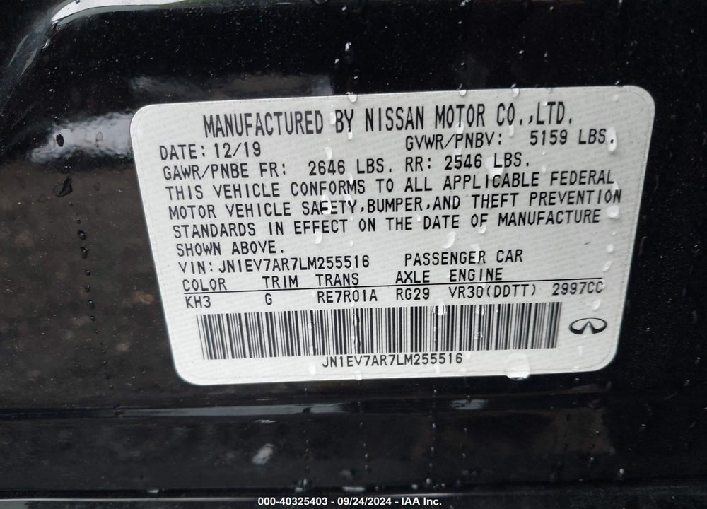 2020 INFINITI Q50 SPORT AWD VIN: JN1EV7AR7LM255516