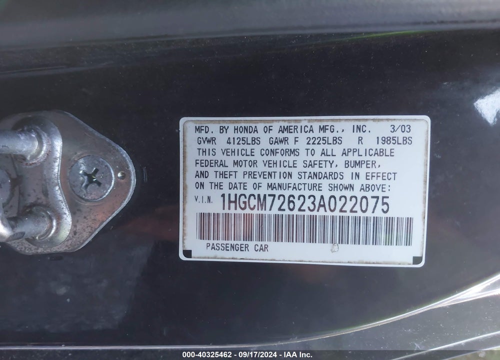 2003 HONDA ACCORD 2.4 EX VIN: 1HGCM72623A022075