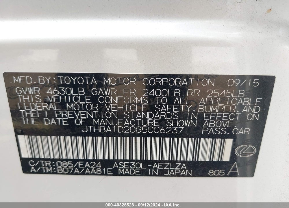 2016 LEXUS IS 200T VIN: JTHBA1D20G5006237