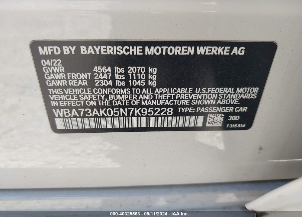 2022 BMW 228 GRAN COUPE I XDRIVE VIN: WBA73AK05N7K95228