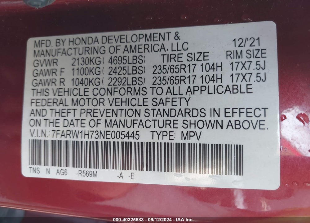 2022 HONDA CR-V 2WD SPECIAL EDITION VIN: 7FARW1H73NE005445