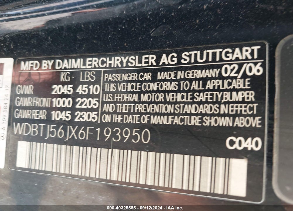 2006 MERCEDES-BENZ CLK 350 VIN: WDBTJ56JX6F193950
