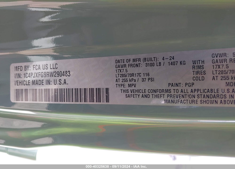 2024 JEEP WRANGLER 4-DOOR RUBICON 4X4 VIN: 1C4PJXFG9RW290483