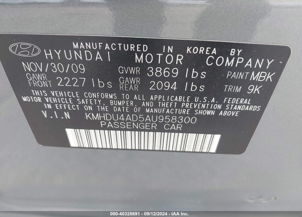 2010 HYUNDAI ELANTRA GLS VIN: KMHDU4AD5AU958300