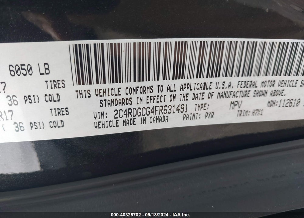 2015 DODGE GRAND CARAVAN SXT VIN: 2C4RDGCG4FR631491