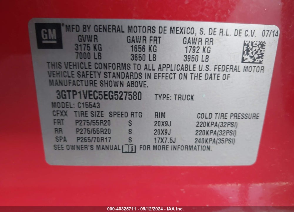 2014 GMC SIERRA 1500 SLT VIN: 3GTP1VEC5EG527580