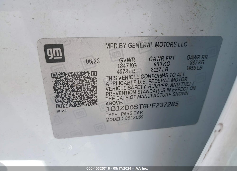 2023 CHEVROLET MALIBU FWD 1LT VIN: 1G1ZD5ST8PF237285