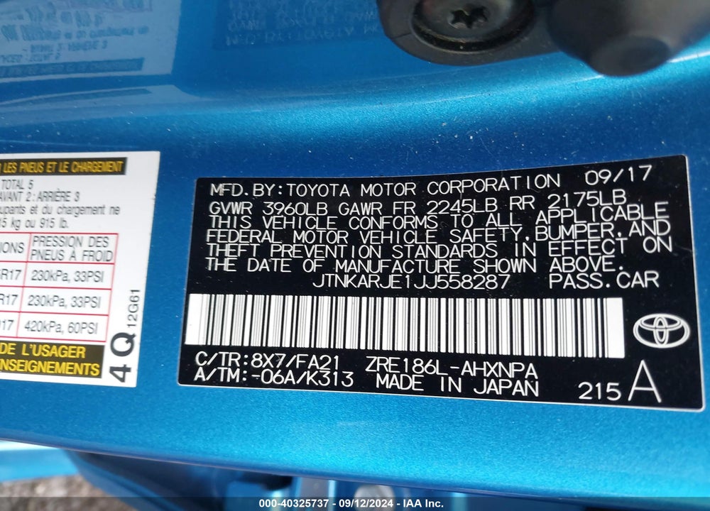 2018 TOYOTA COROLLA IM VIN: JTNKARJE1JJ558287