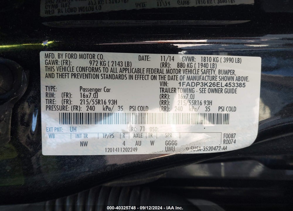 2014 FORD FOCUS SE VIN: 1FADP3K26EL453385