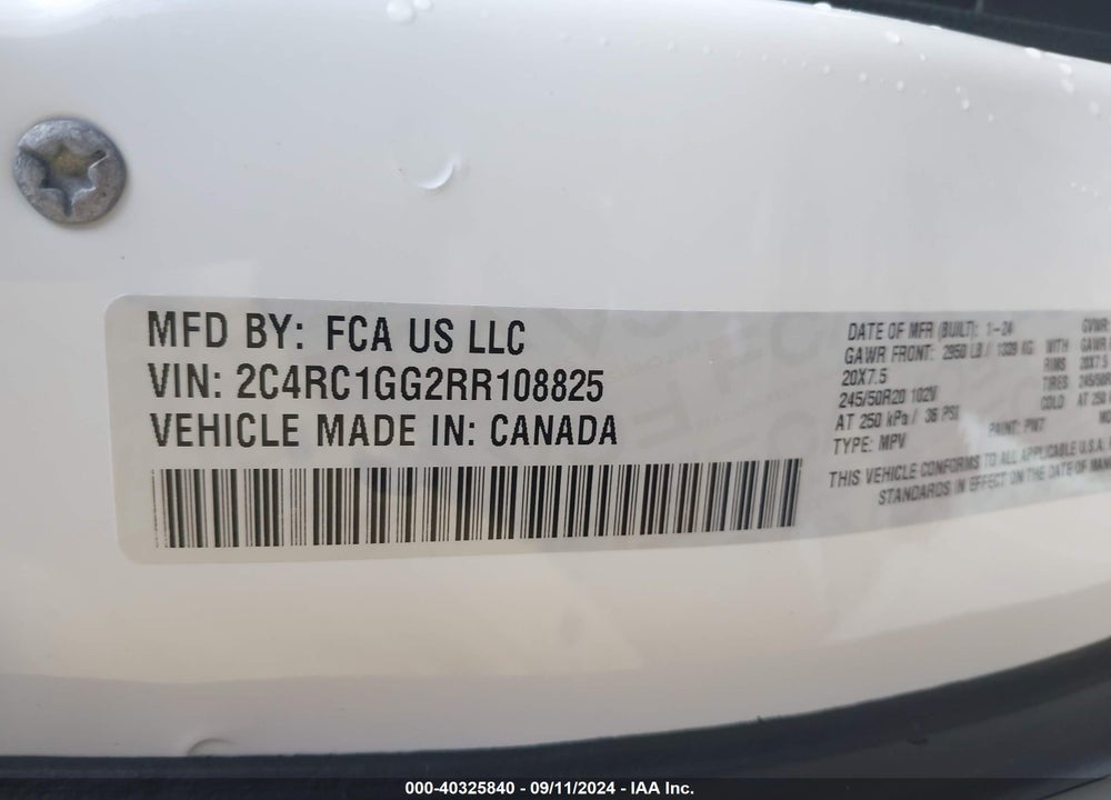 2024 CHRYSLER PACIFICA LIMITED VIN: 2C4RC1GG2RR108825