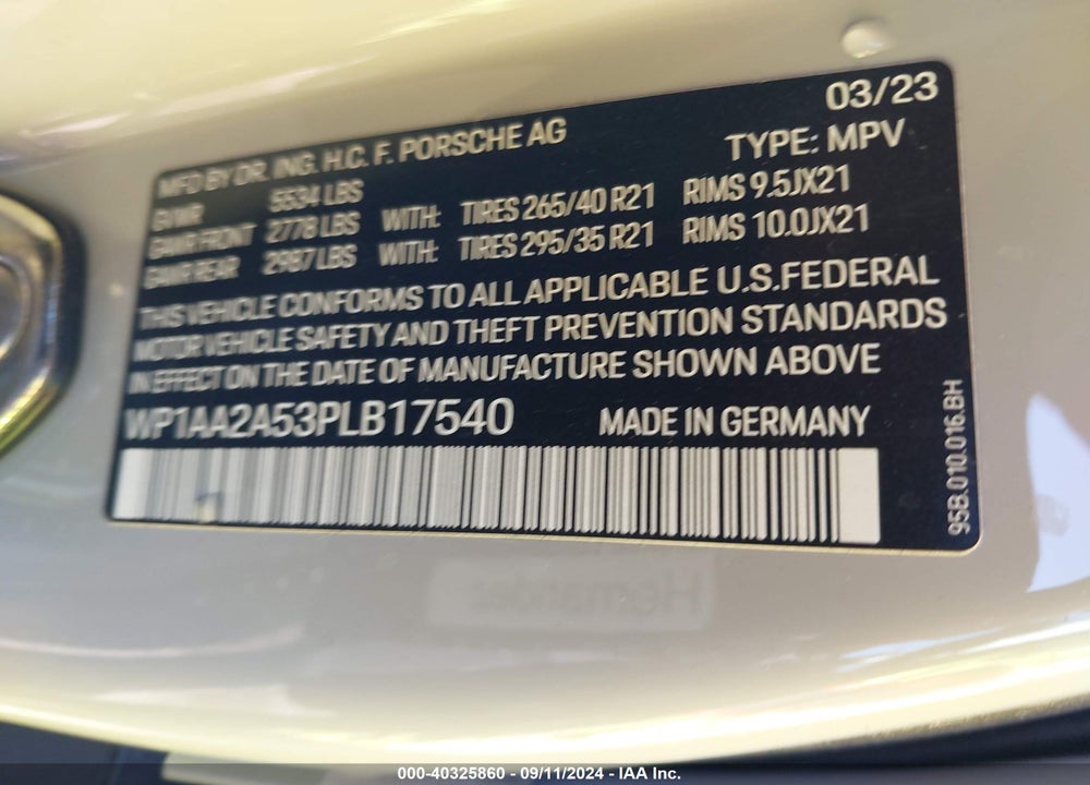 2023 PORSCHE MACAN T VIN: WP1AA2A53PLB17540