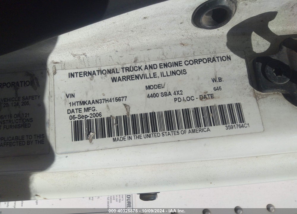 2007 INTERNATIONAL 4000 4400 VIN: 1HTMKAAN37H415677