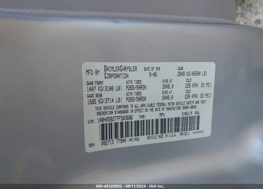 2007 CHRYSLER ASPEN LIMITED VIN: 1A8HX58277F503686