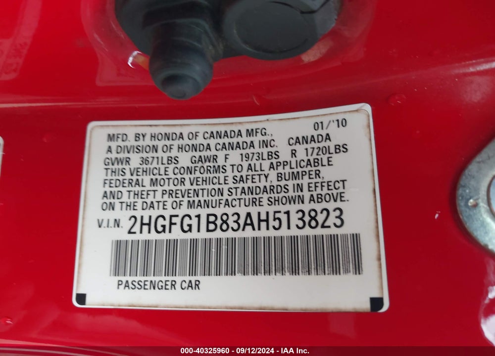 2010 HONDA CIVIC EX VIN: 2HGFG1B83AH513823