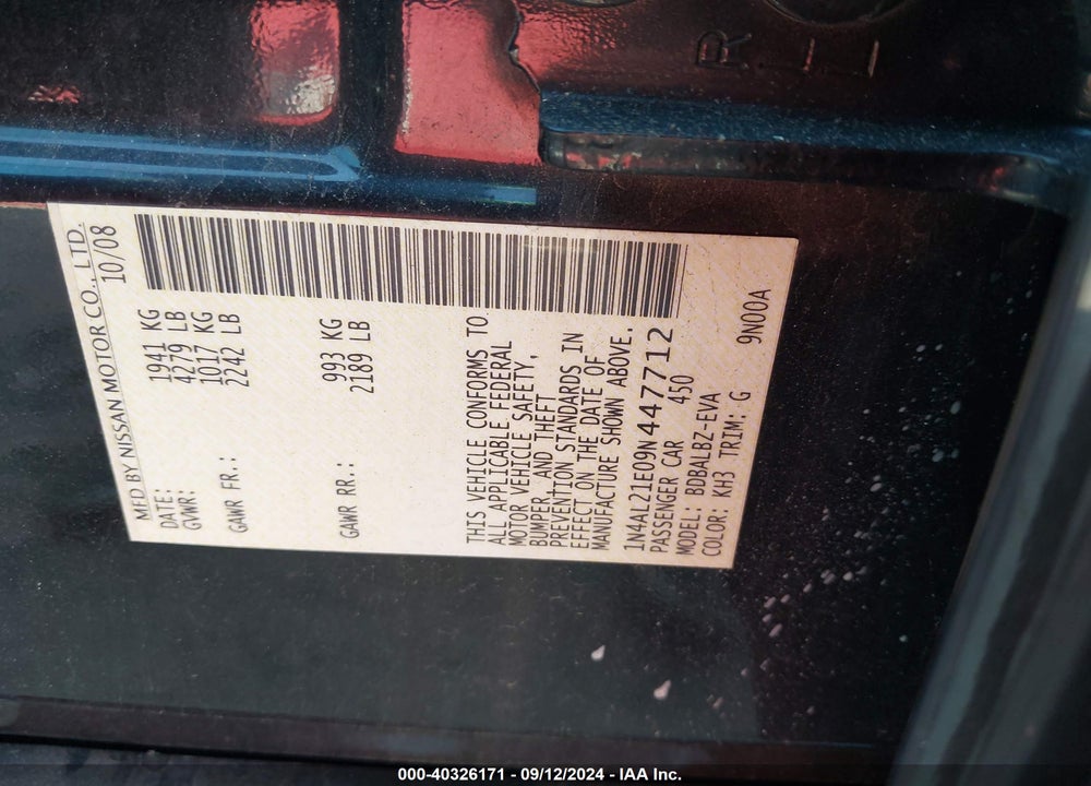 2009 NISSAN ALTIMA 2.5 S VIN: 1N4AL21E09N447712