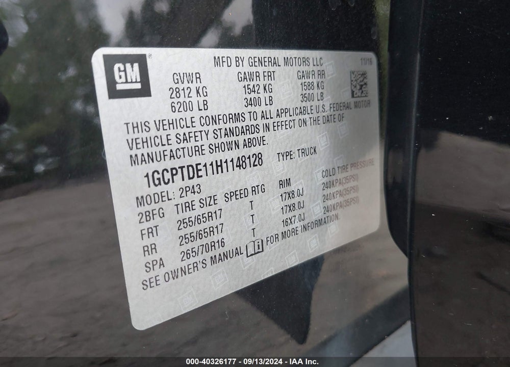 2017 CHEVROLET COLORADO Z71 VIN: 1GCPTDE11H1148128