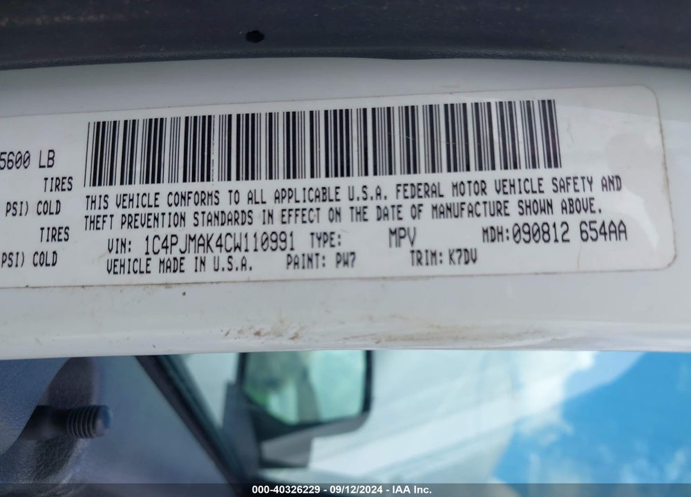 2012 JEEP LIBERTY SPORT VIN: 1C4PJMAK4CW110991