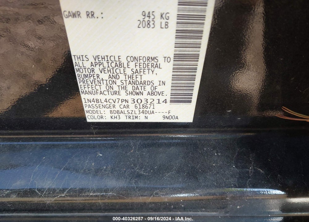 2023 NISSAN ALTIMA SR FWD VIN: 1N4BL4CV7PN303214