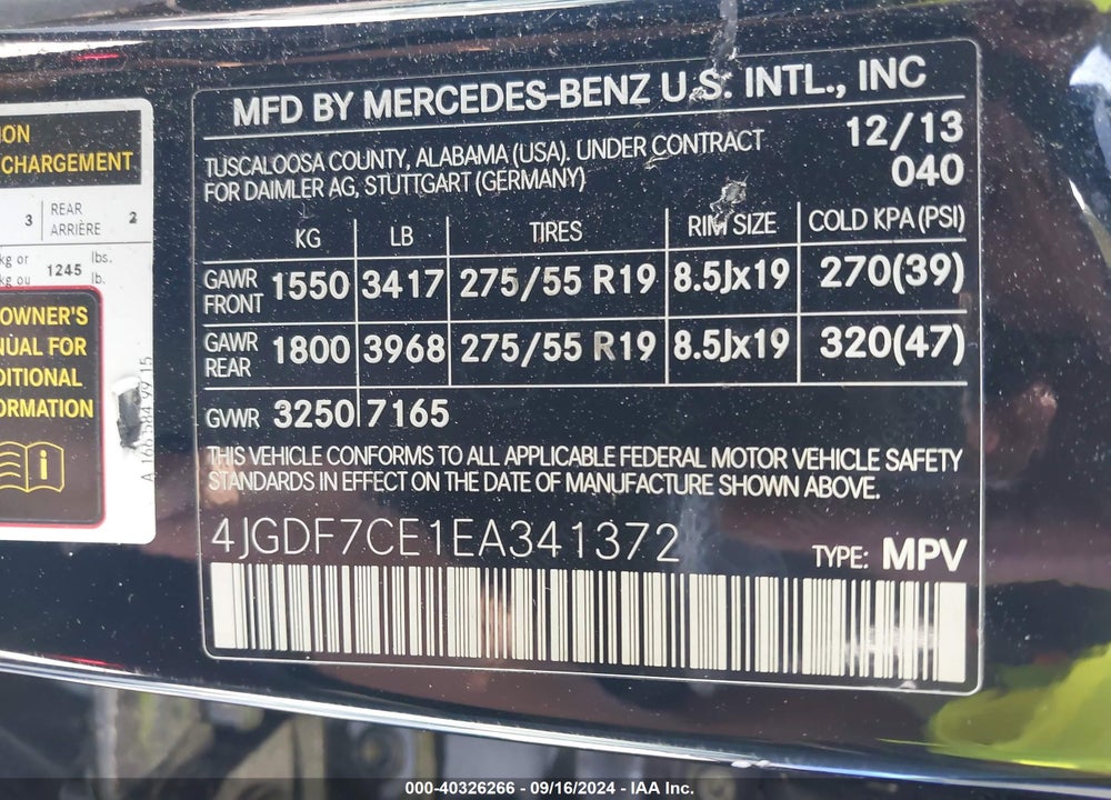 2014 MERCEDES-BENZ GL 450 4MATIC VIN: 4JGDF7CE1EA341372