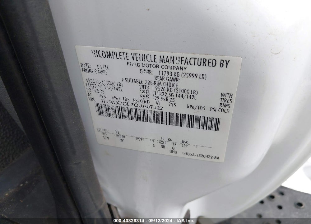 2016 FORD F-750 DIESEL VIN: 1FDWX7DE7GDA07322